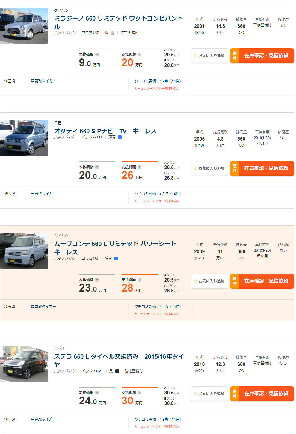 タイガー中古車